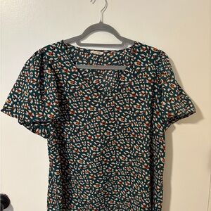 Eesome Teal and Rust Brown Patterned Blouse